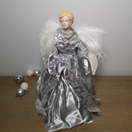 45cm Premier Christmas Tree Topper Angel Decoration in Grey and Silver - thumbnail 1