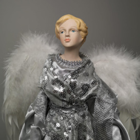45cm Premier Christmas Tree Topper Angel Decoration in Grey and Silver - thumbnail 2