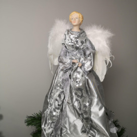 45cm Premier Christmas Tree Topper Angel Decoration in Grey and Silver - thumbnail 3