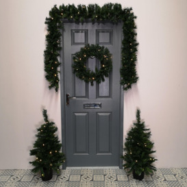 Pre Lit Christmas Door Decoration Kit - 90cm Trees / Garland & 60cm Wreath - thumbnail 1