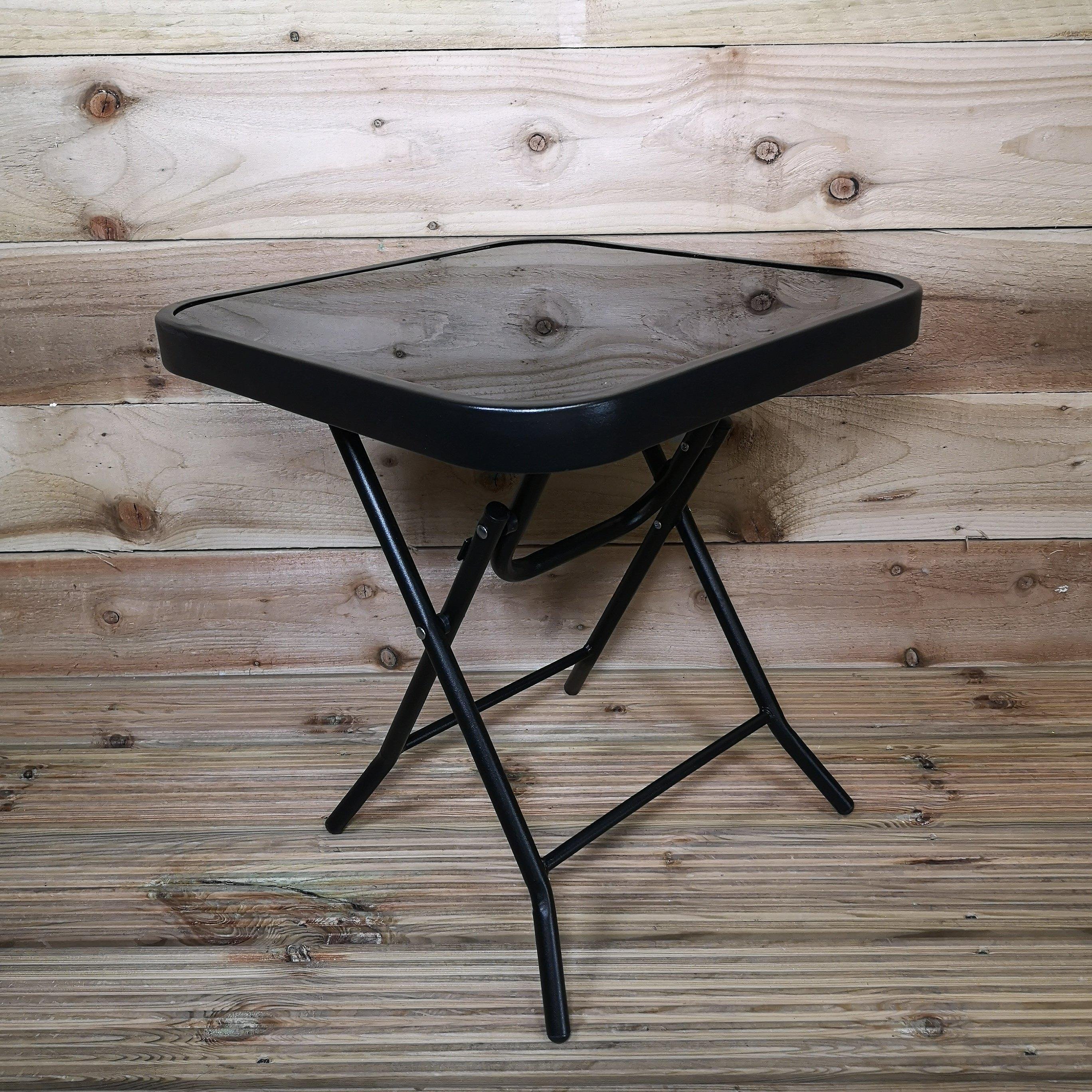 H46cm x 40cm Black Glass Folding Garden Furniture Side Table - image 1