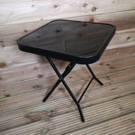 H46cm x 40cm Black Glass Folding Garden Furniture Side Table - thumbnail 2