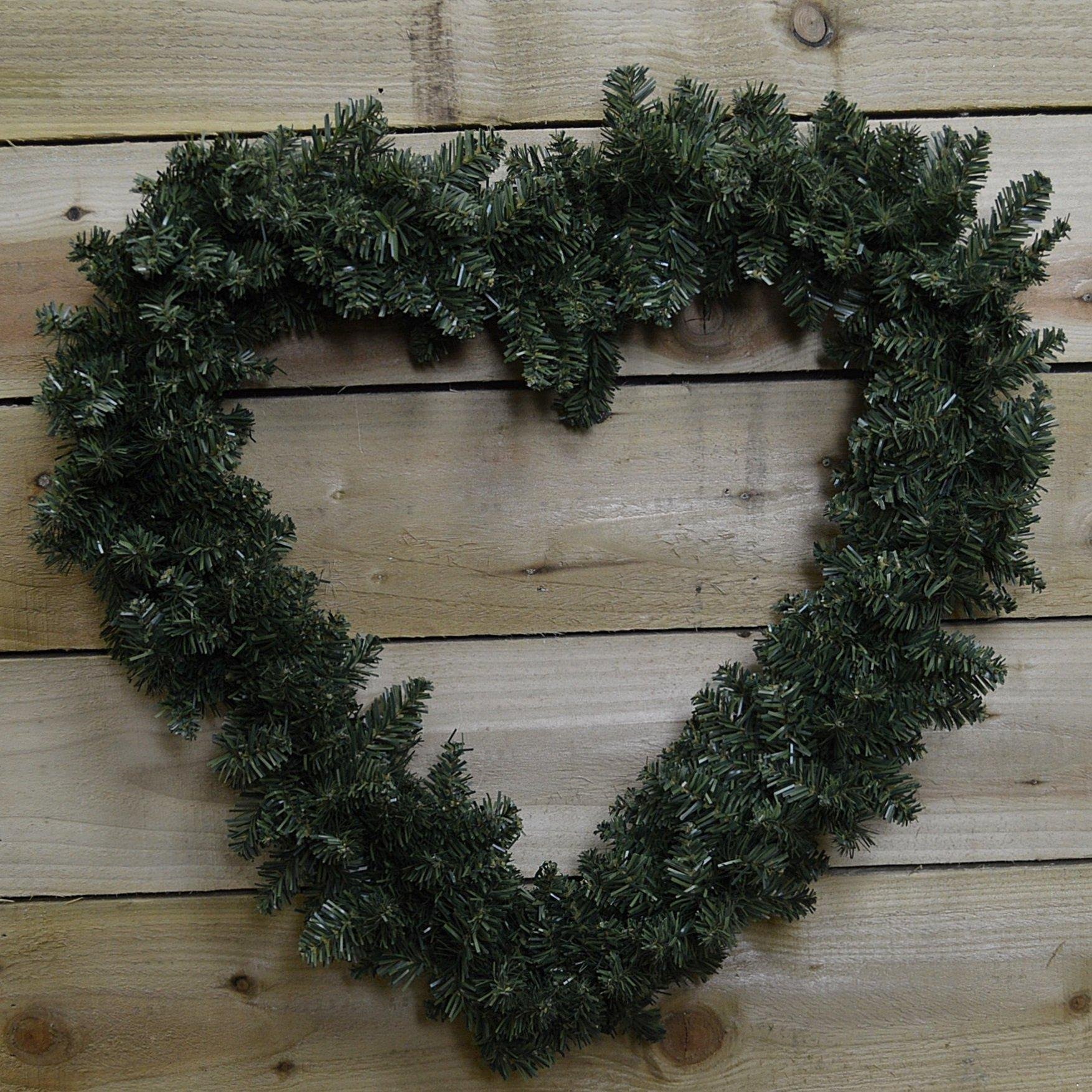 50cm x 55cm Luxury Heart Shaped Pine Christmas Door Wreath in Plain Green - image 1