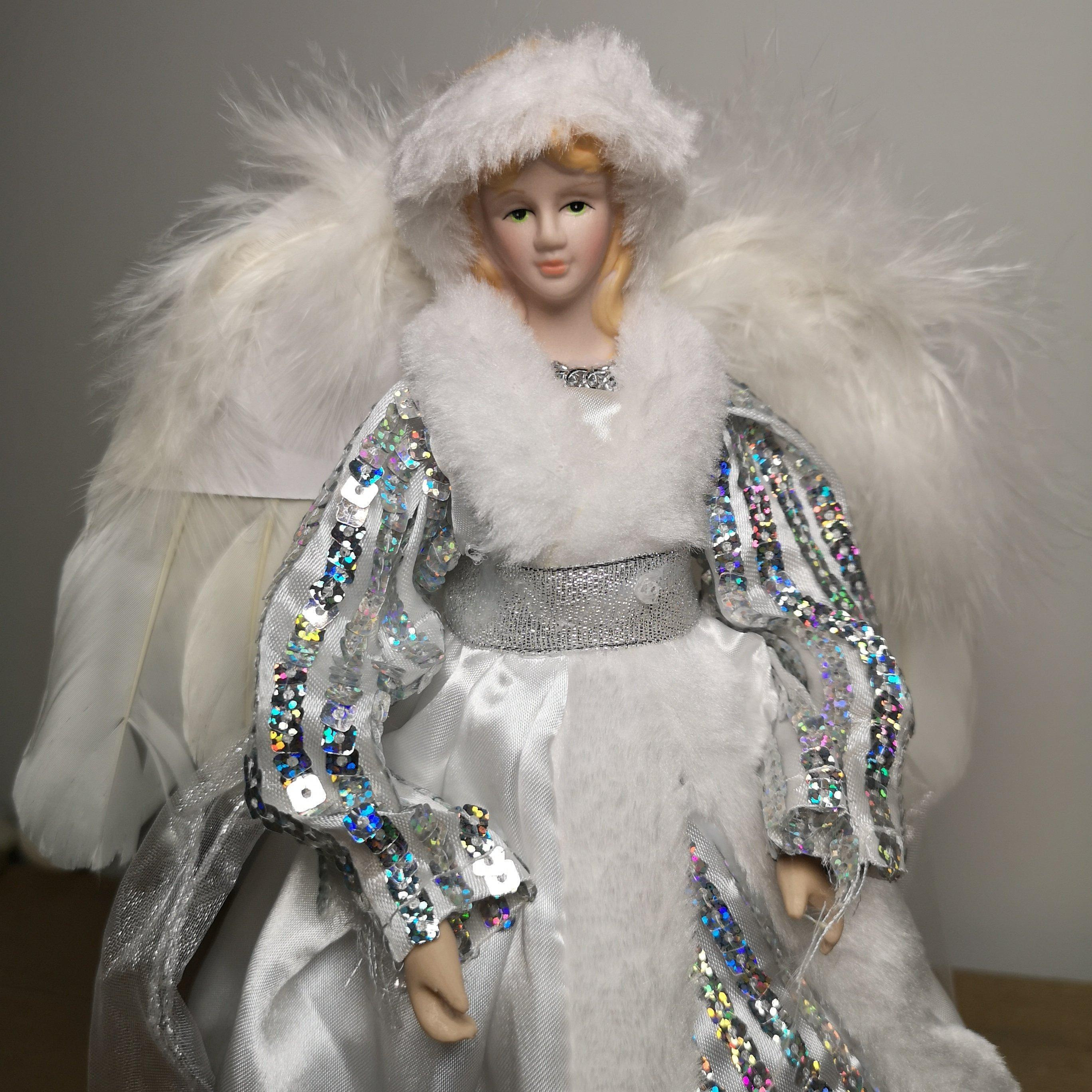 30cm Premier Christmas Tree Topper Angel Decoration in White & Silver - image 1