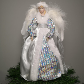 30cm Premier Christmas Tree Topper Angel Decoration in White & Silver - thumbnail 3
