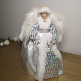 30cm Premier Christmas Tree Topper Angel Decoration in White & Silver - thumbnail 2