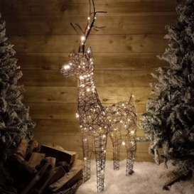 "1m (53"") Brown Outdoor Standing Wicker Reindeer Decoration With LED Lights"
