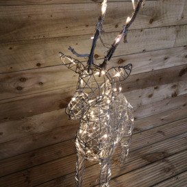80cm Grey Outdoor Standing LED Wicker Reindeer Christmas Decoration Warm White - thumbnail 2