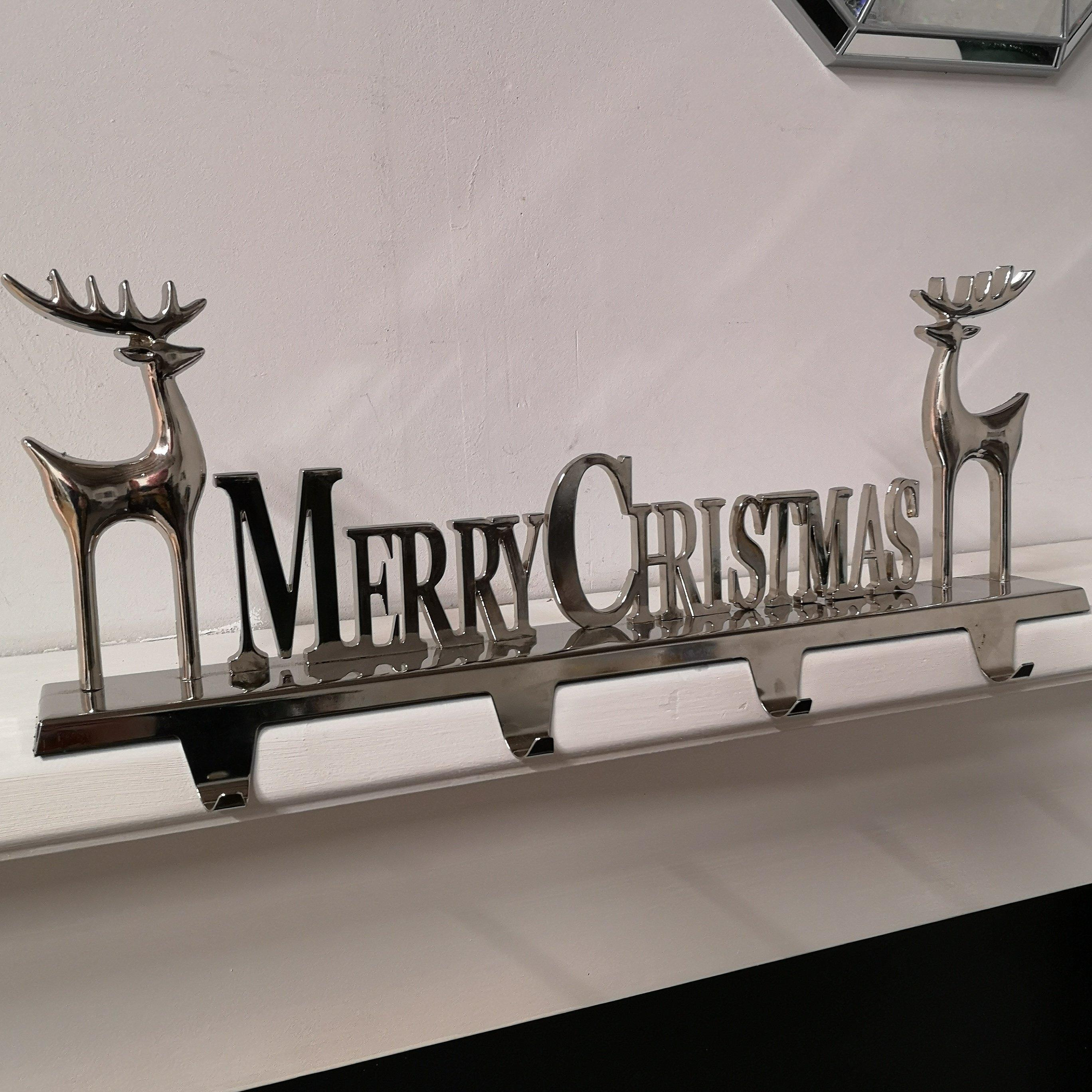 50cm x 18cm Silver Premier Decorative Merry Christmas Stocking Hanger, Hangs 4 Stockings - image 1