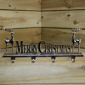 50cm x 18cm Silver Premier Decorative Merry Christmas Stocking Hanger, Hangs 4 Stockings - thumbnail 2