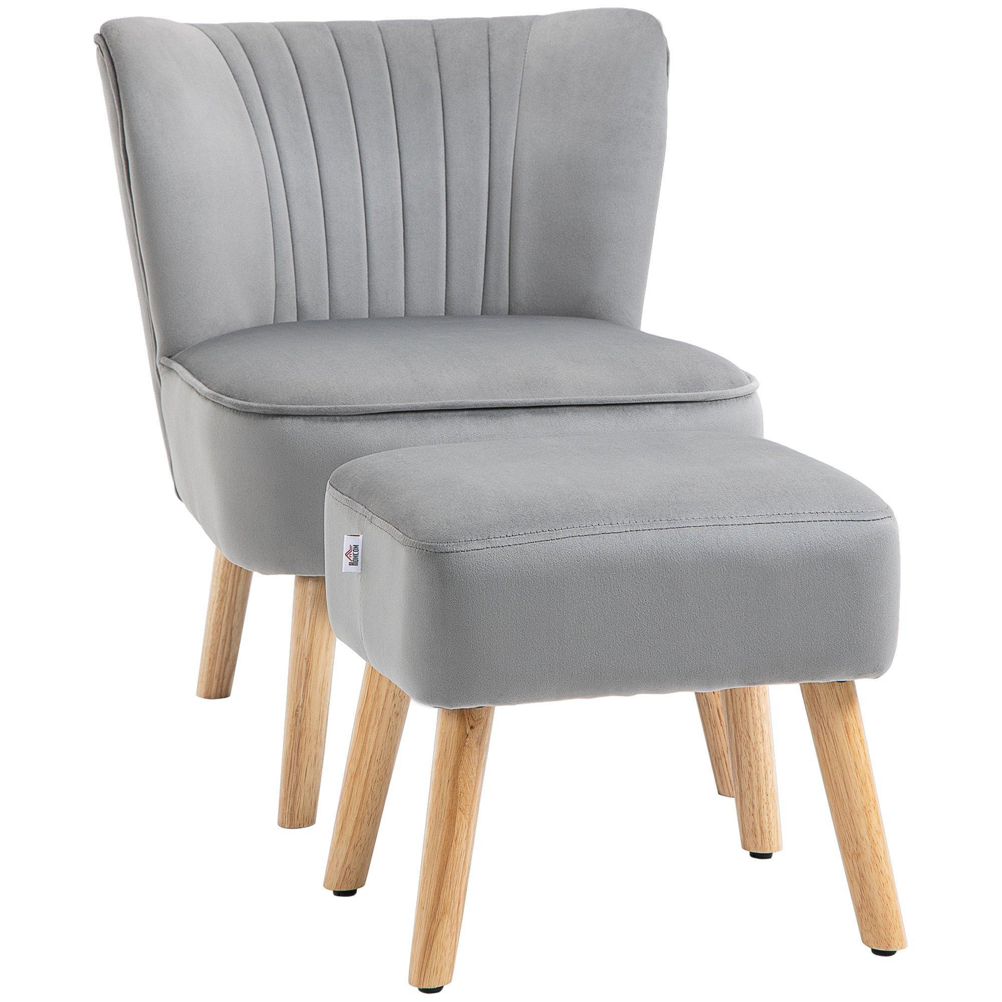 Velvet-Feel Accent Chair with Ottoman Tub Seat Padding Wood Frame - image 1