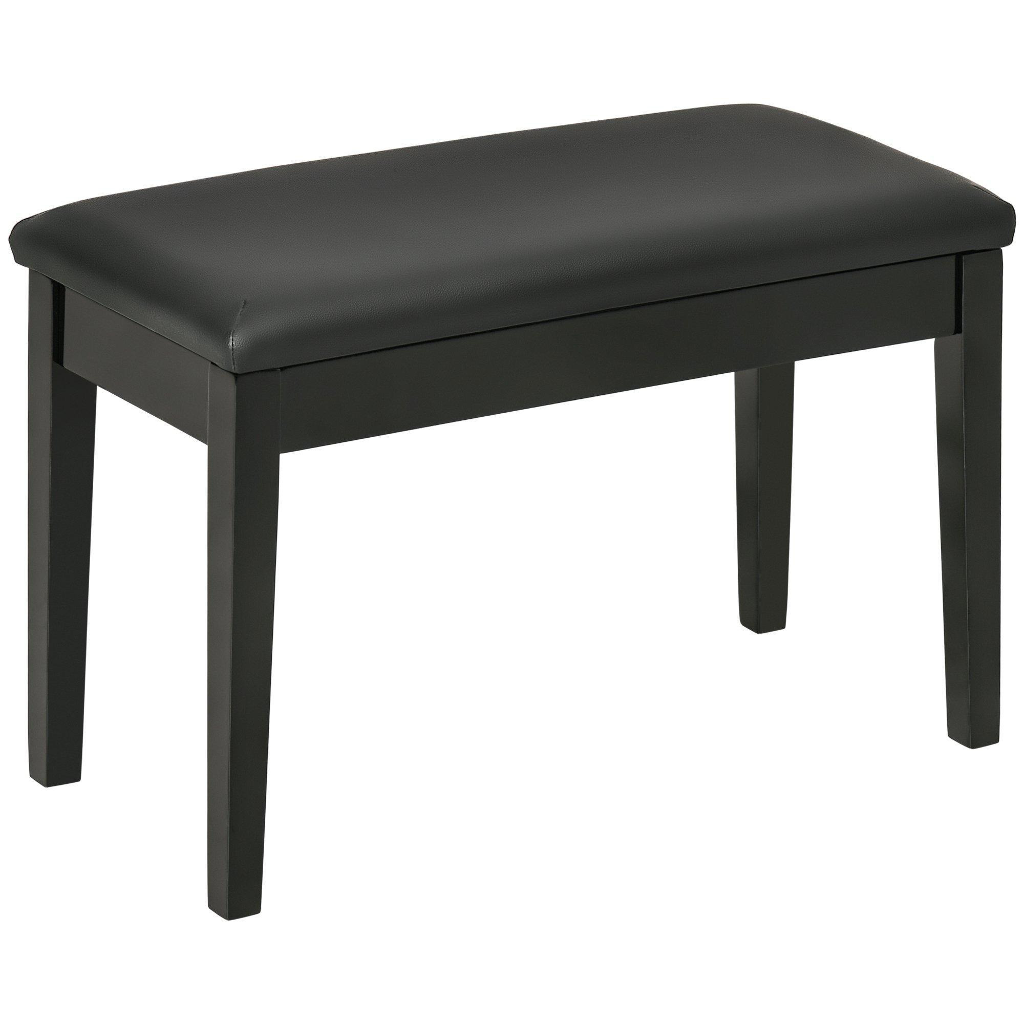 Classic Piano Bench Stool, PU Leather Keyboard Seat Rubber Wood Legs Black - image 1