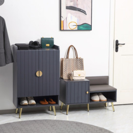 Shoe Bench with Storage Cabinet, Seating Cushion - thumbnail 2