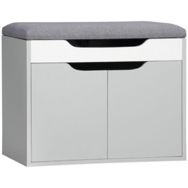 Shoe Storage Bench with Cabinet Adjustable Shelf and Cushion