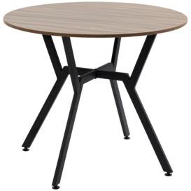 Dining Table with Round Top Steel Legs for Kitchen Dining Room Brown - thumbnail 3