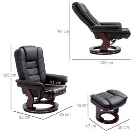 Swivel Manual Recliner and Footrest Set PU Lounge Chair Wood Base - thumbnail 3