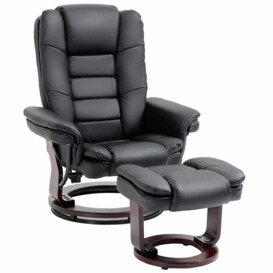 Swivel Manual Recliner and Footrest Set PU Lounge Chair Wood Base - thumbnail 1