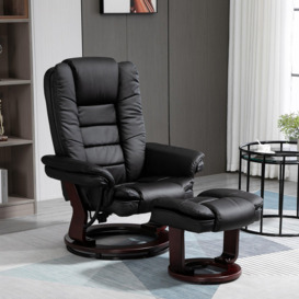 Swivel Manual Recliner and Footrest Set PU Lounge Chair Wood Base - thumbnail 2