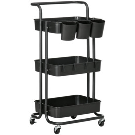 3-Tier Utility Cart, Serving Trolley with Mesh Baskets Removable
