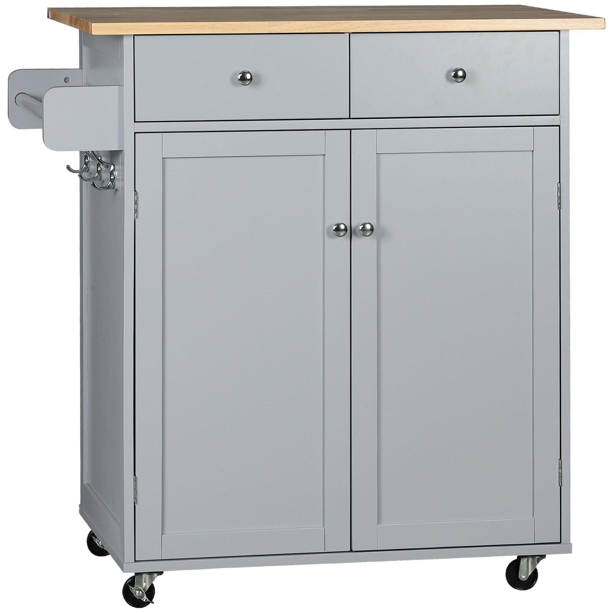 Rolling Kitchen Cart with Rubber Wood Top Towel Rack Hooks - image 1