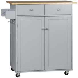 Rolling Kitchen Cart with Rubber Wood Top Towel Rack Hooks - thumbnail 1