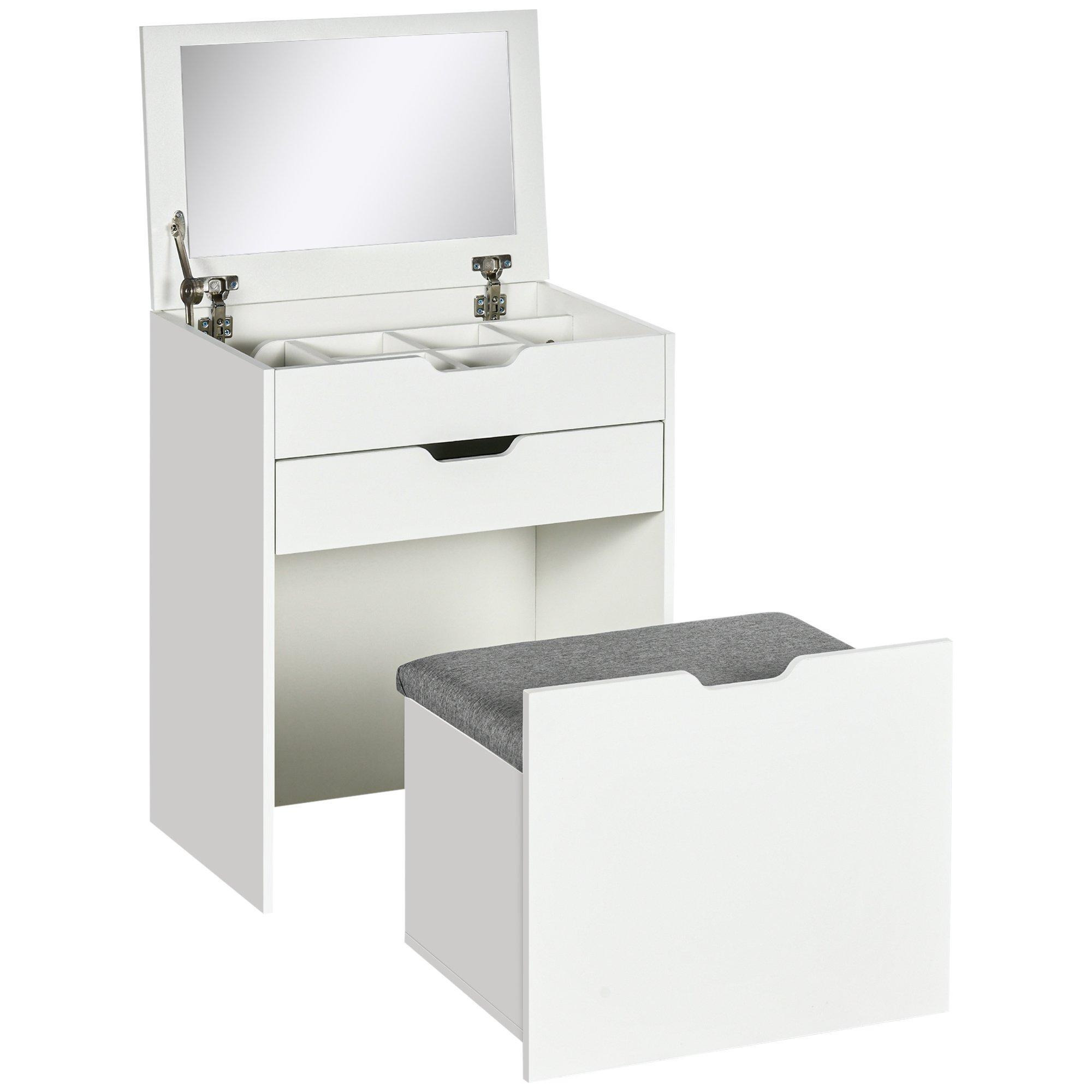 Dressing Table Set Flip up Mirror Stool Drawer and Compartments - image 1