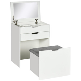 Dressing Table Set Flip up Mirror Stool Drawer and Compartments - thumbnail 2