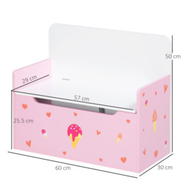 2 in 1 Wooden Toy Box, Kids Storage Bench with Safety Rod - Pink - thumbnail 3