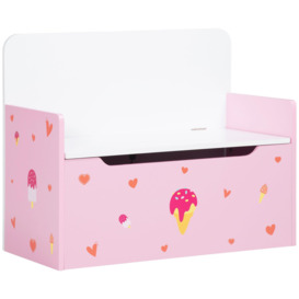 2 in 1 Wooden Toy Box, Kids Storage Bench with Safety Rod - Pink
