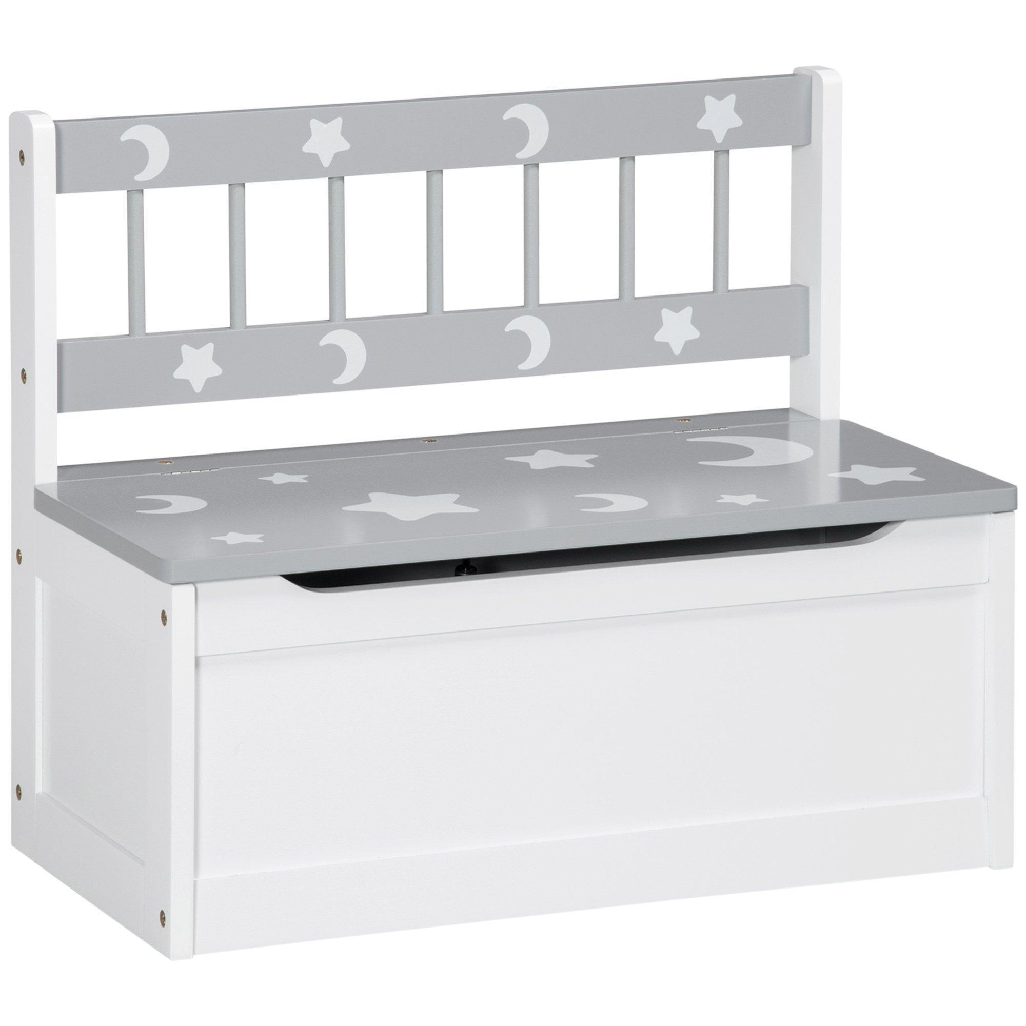 2 In 1 Wooden Toy Box, Kids Storage Bench with Safety Rod - Grey - image 1