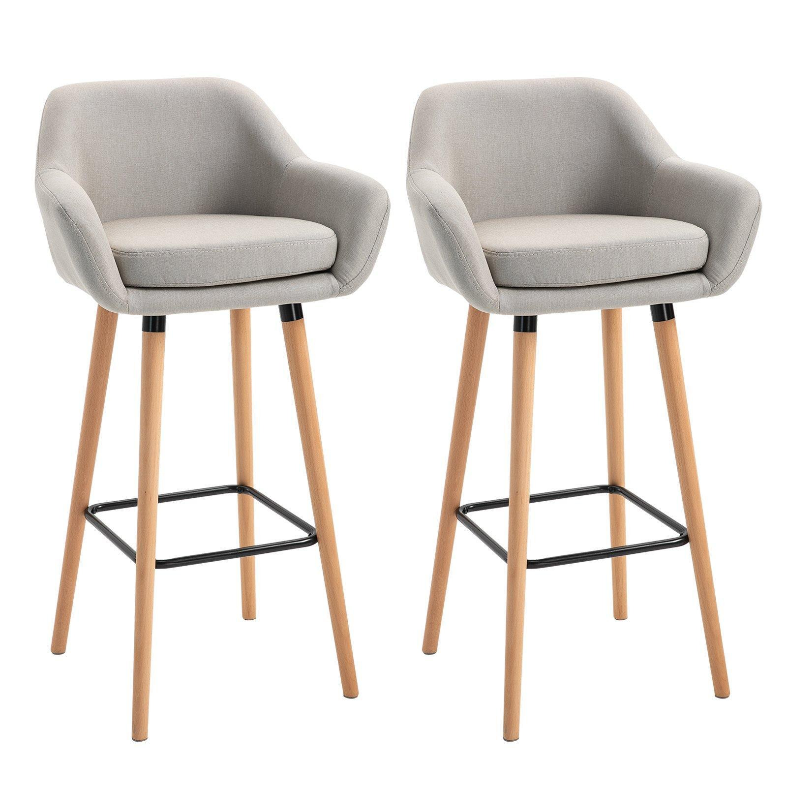 2 PCs Modern Upholstered Fabric Bucket Seat Bar Stools Wood Legs - image 1