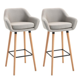 2 PCs Modern Upholstered Fabric Bucket Seat Bar Stools Wood Legs - thumbnail 3