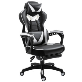 Gaming Chair Ergonomic Reclining with Manual Footrest Wheels Stylish - thumbnail 1