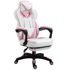 Gaming Chair Ergonomic Reclining with Manual Footrest Wheels Stylish