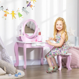Kids Dressing Table with Mirror and Stool, for Ages 3-6 Years - Pink - thumbnail 2