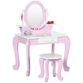 Kids Dressing Table with Mirror and Stool, for Ages 3-6 Years - Pink - thumbnail 1