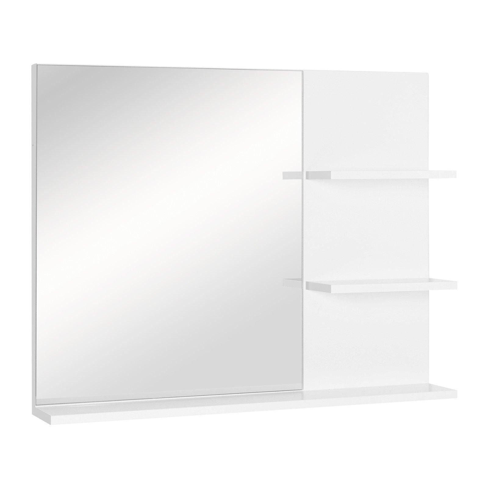 Modern Bathroom Wall Mounted Mirror with 3 Storage Open Shelves White - image 1