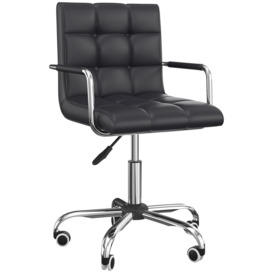 Mid Back PU Leather Home Office Chair Swivel Desk Chair Arm Wheel - thumbnail 1