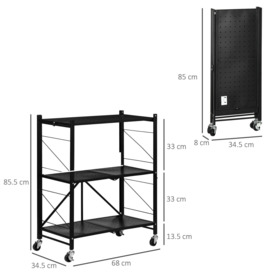 3-Tier Storage Trolley Foldable Rolling Cart for Kitchen - thumbnail 3