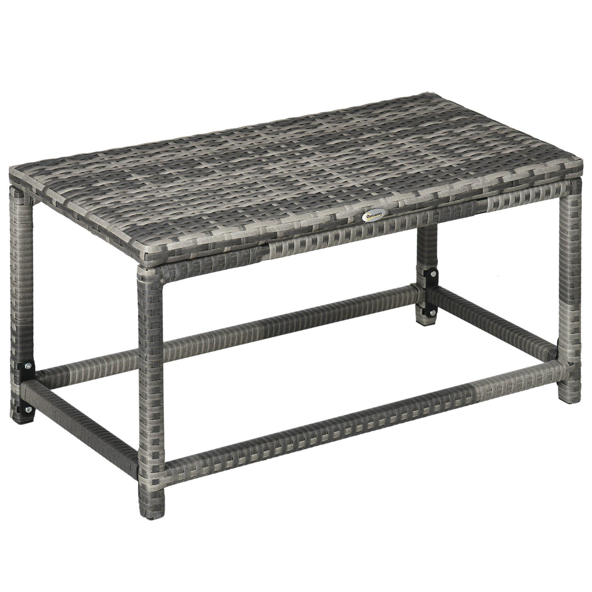 Outdoor Coffee Table w/ Plastic Board Under the Full Woven Table Top, Grey - image 1