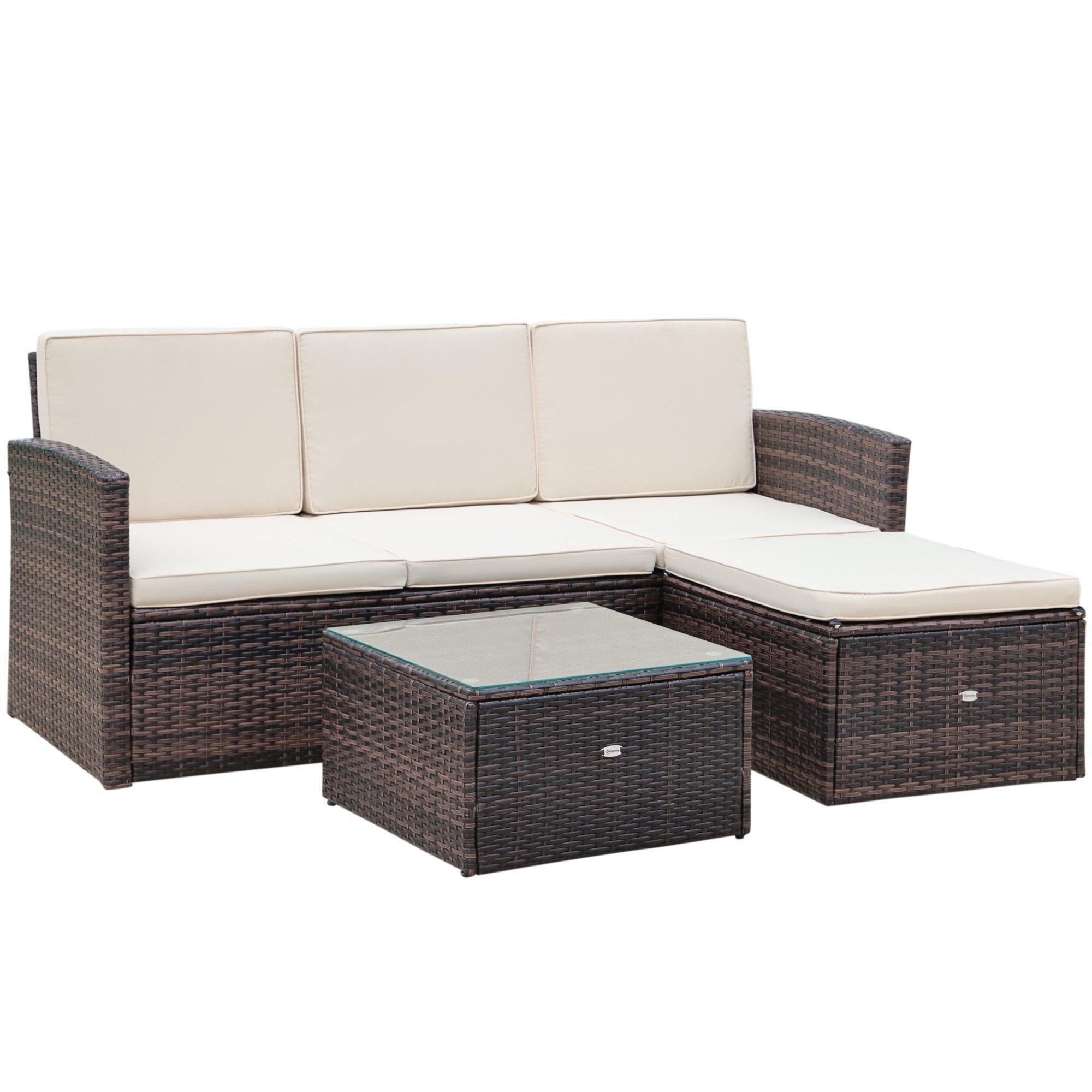 3PC Outdoor Patio Furniture Set Wicker Rattan 3-Seater Sofa Chair Couch - image 1