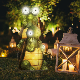 Vivid 2 Tortoises Sculpture Garden Statue with Solar LED Light Outdoor Ornament - thumbnail 2