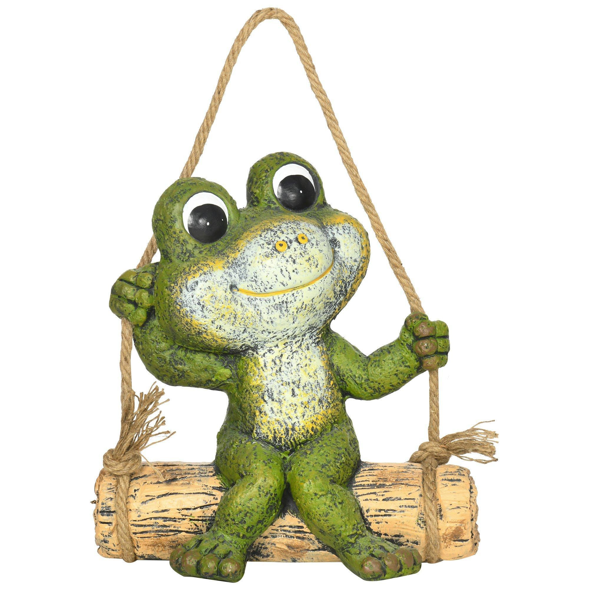 Hanging Garden Statue, Vivid Frog on Swing Art Sculpture Indoor Outdoor Ornament - image 1