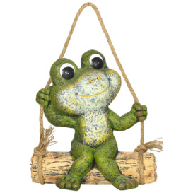 Hanging Garden Statue, Vivid Frog on Swing Art Sculpture Indoor Outdoor Ornament - thumbnail 1