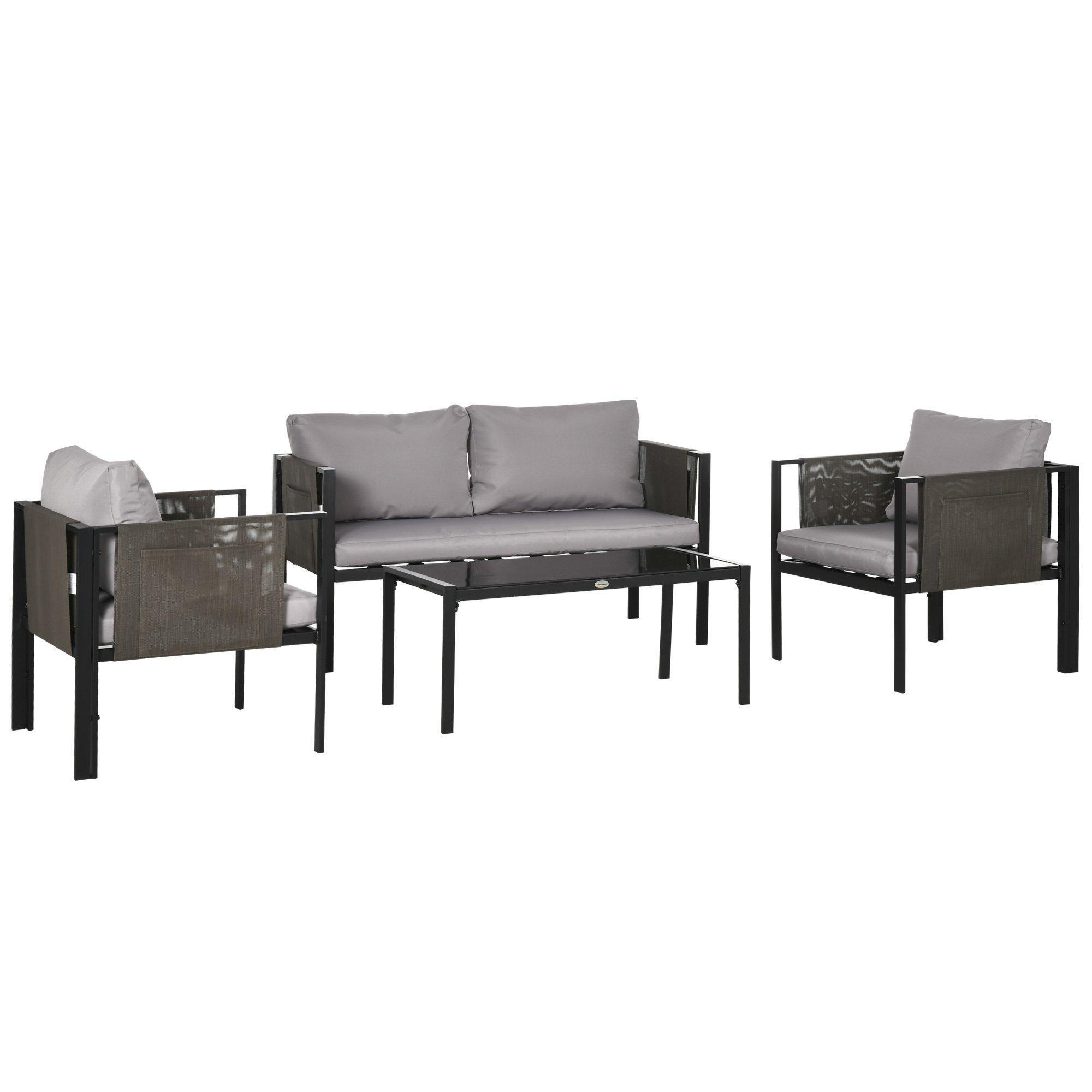4 Piece Garden Sofa Setwith Tempered Glass Coffee Table Padded Cushion - image 1