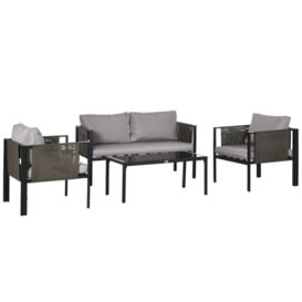 4 Piece Garden Sofa Setwith Tempered Glass Coffee Table Padded Cushion - thumbnail 1