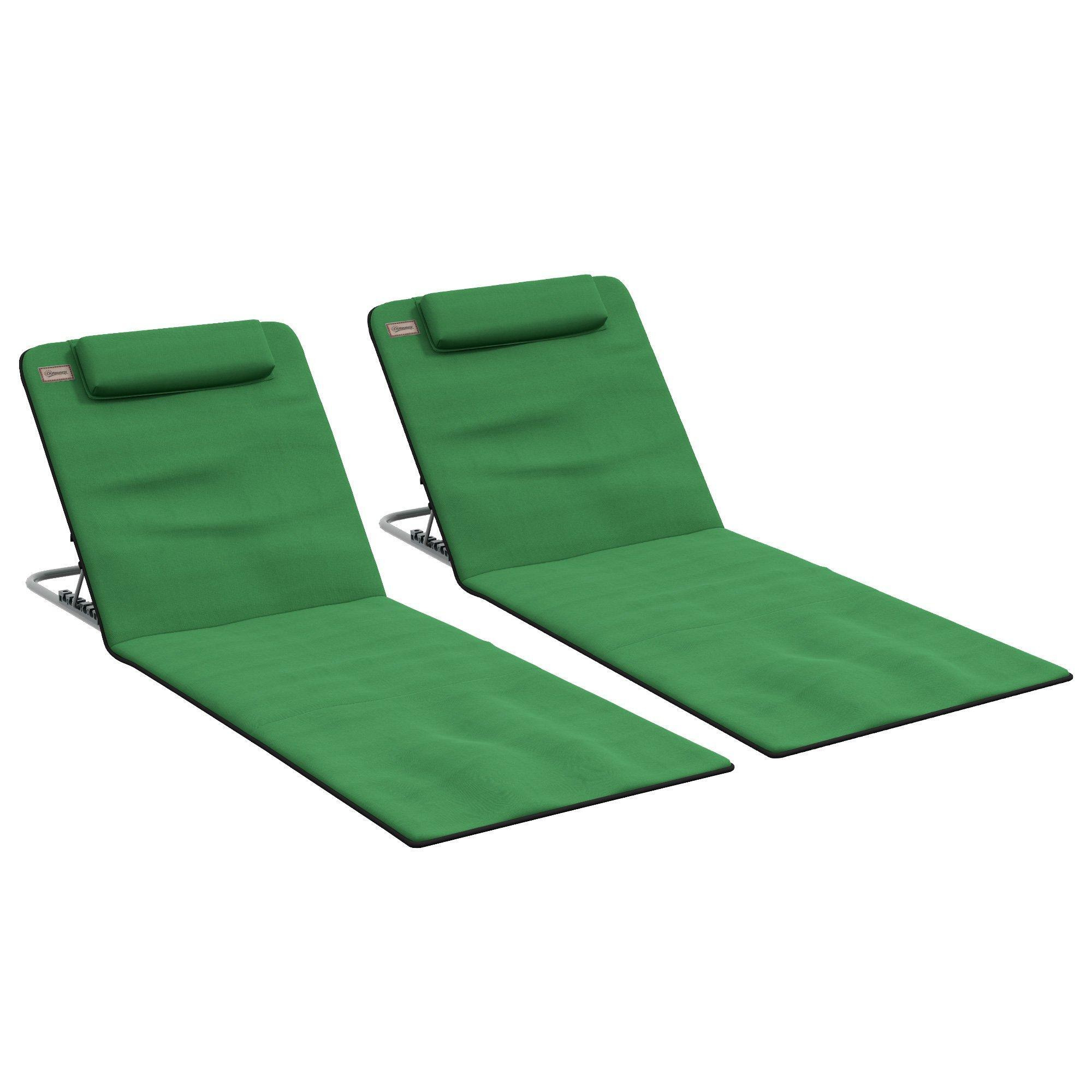 2 Pieces Outdoor Beach Mat Steel Reclining Chair Set with Pillow - image 1