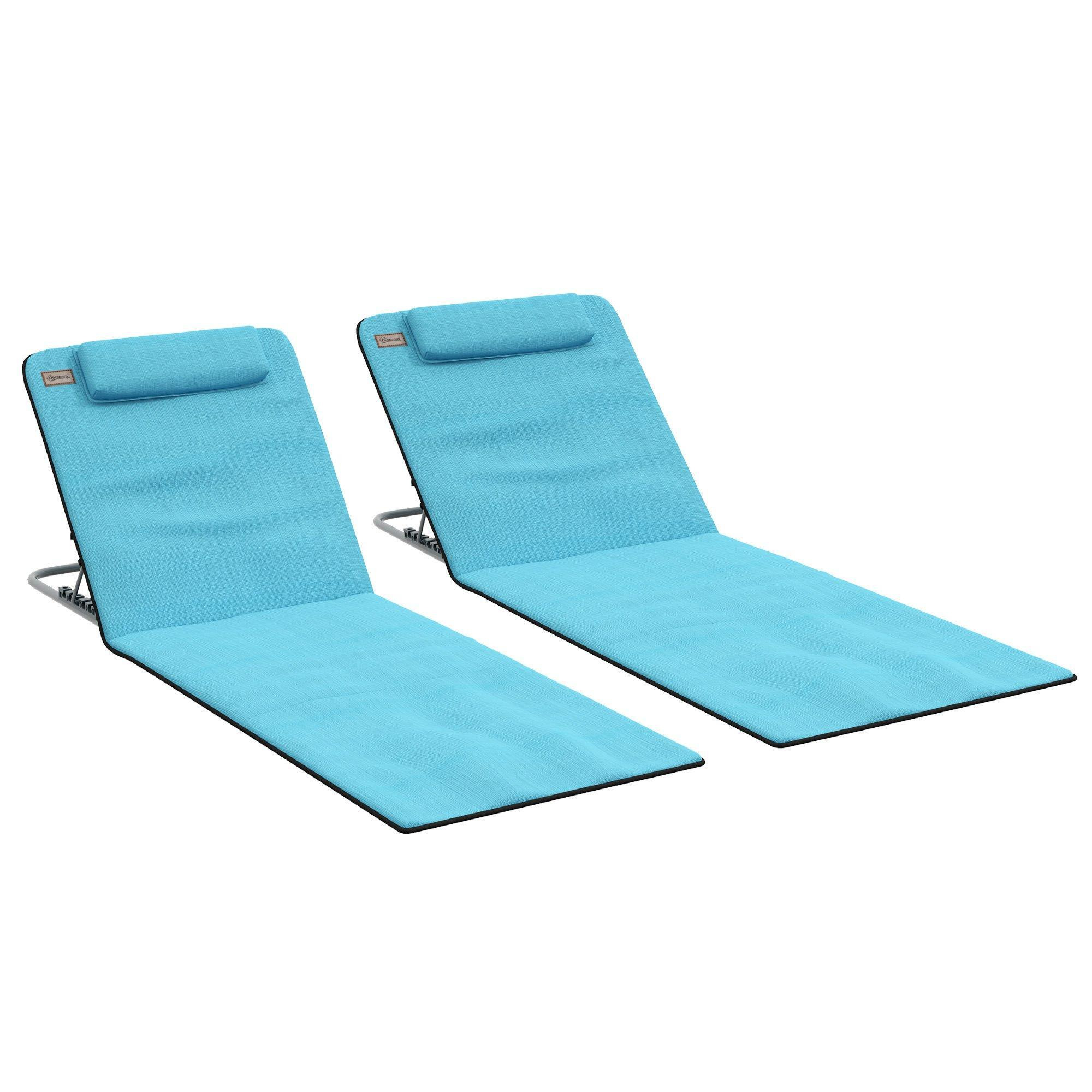2 Pieces Outdoor Beach Mat Steel Reclining Chair Set with Pillow - image 1