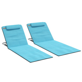 2 Pieces Outdoor Beach Mat Steel Reclining Chair Set with Pillow