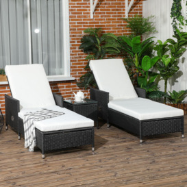 3-Pieces Rattan Sun Lounger with Adjustable Backrest, Soft Cushions, Table - thumbnail 2